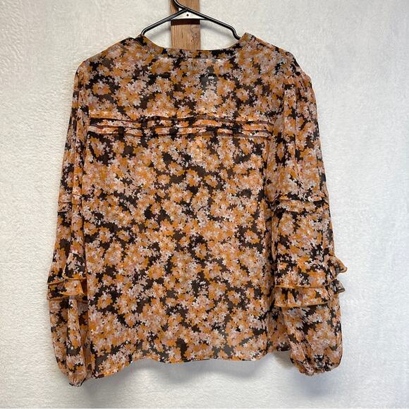 Sanctuary Pintuck Long Sleeve Pullover V Neck Floral Blouse in Harvest Size S - Picture 4 of 6